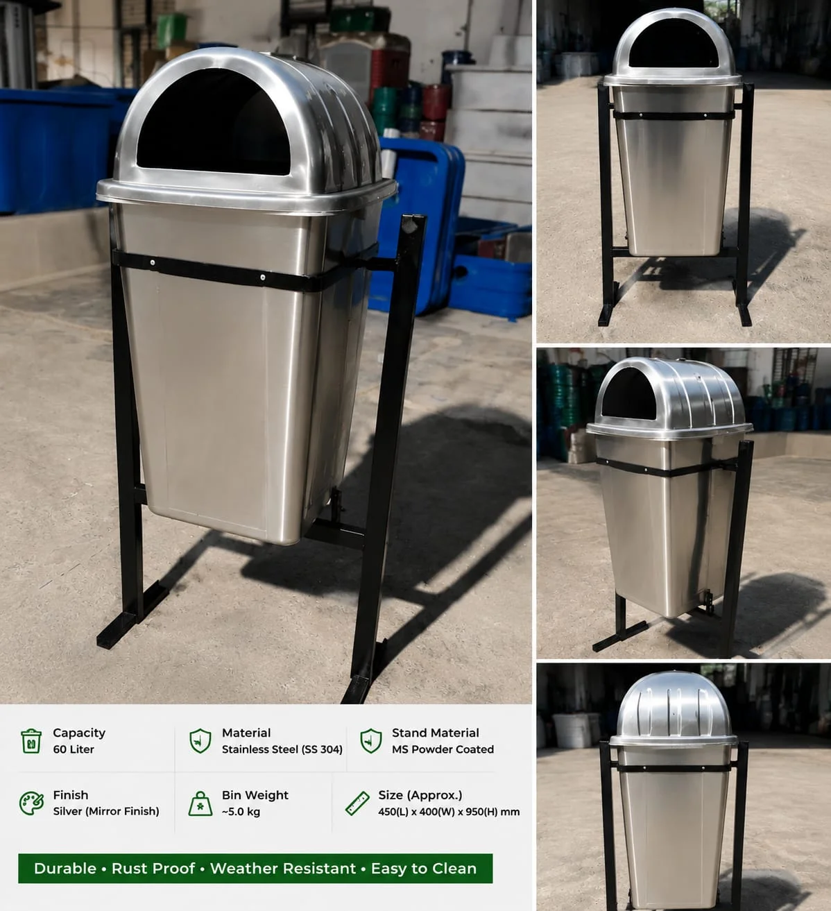 Hanusol Commercial Municipal Dustbins MS SS FRP